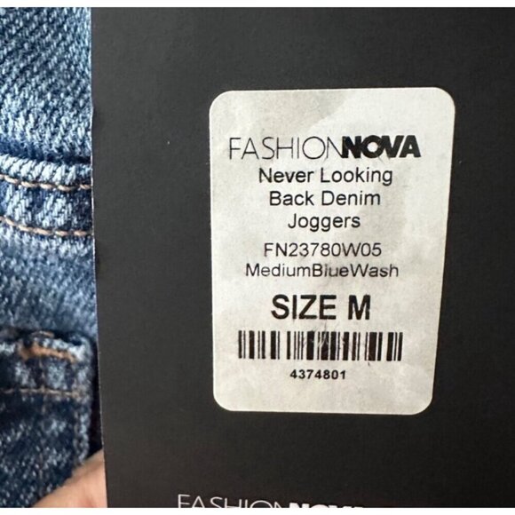 Fashion Nova Never Looking Back Denim Joggers Size M Medium Blue Wash - Picture 4 of 15